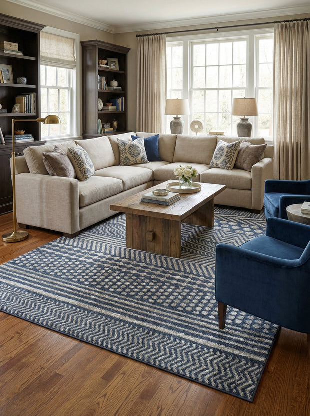 Tapis Bohème Bleu Marine et Gris - Fidelia