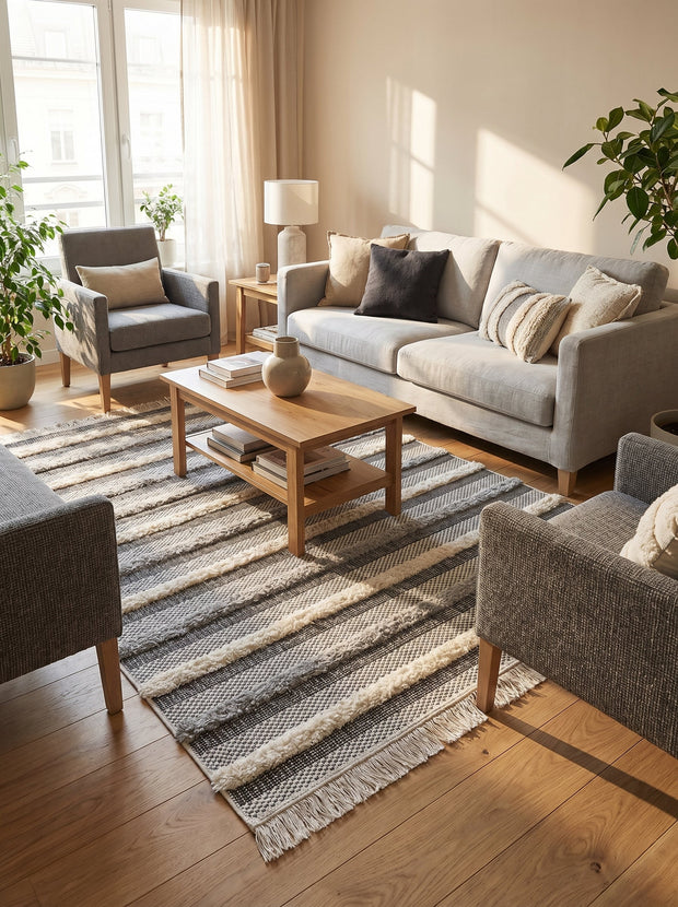 Hoogpolig vloerkleed Boho Grijs - Tavola