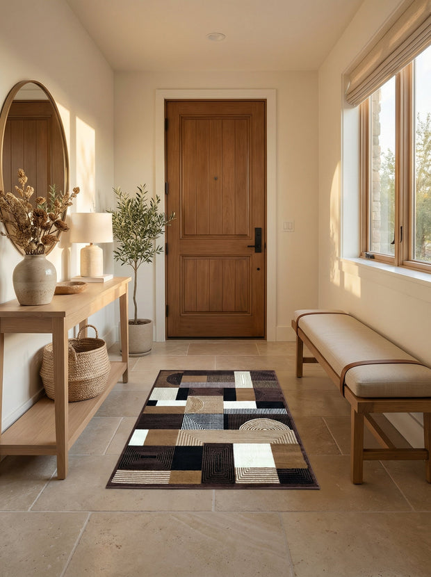 Geometrischer Flurteppich Braun & Creme - Valore