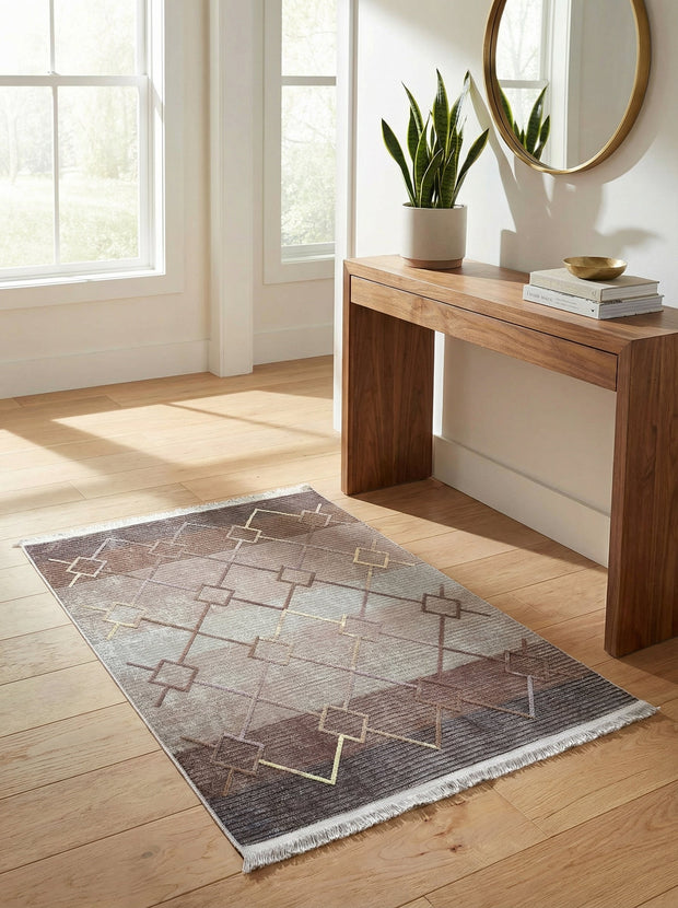 Geometrischer Flurteppich Taupe und Grau - Vertigo