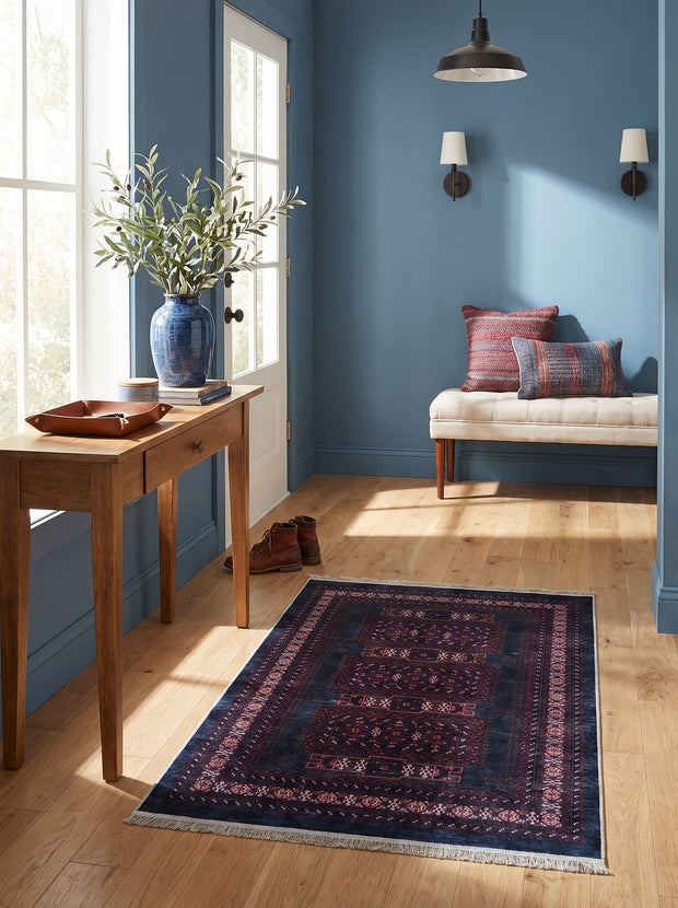 Halkleed Oosters Marineblauw en Rood - Terrazzo