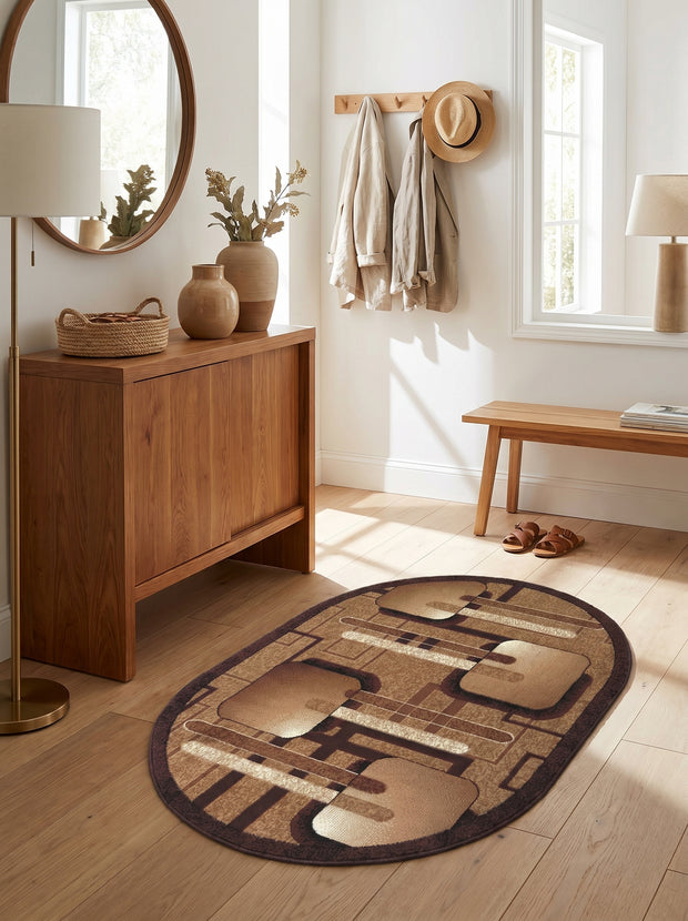 Ovaler geometrischer Flurteppich Beige & Braun - Valore