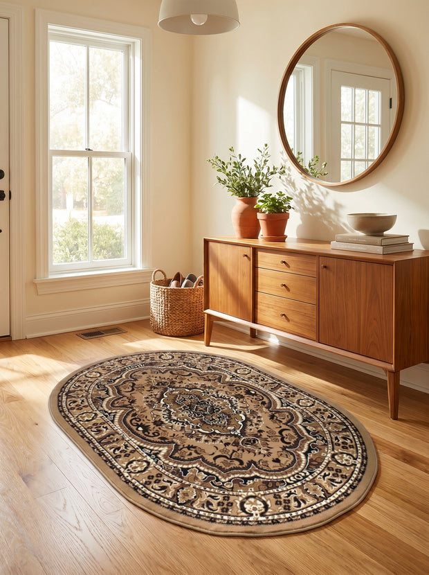 Ovaler orientalischer Flurteppich Karamell & Braun - Valore