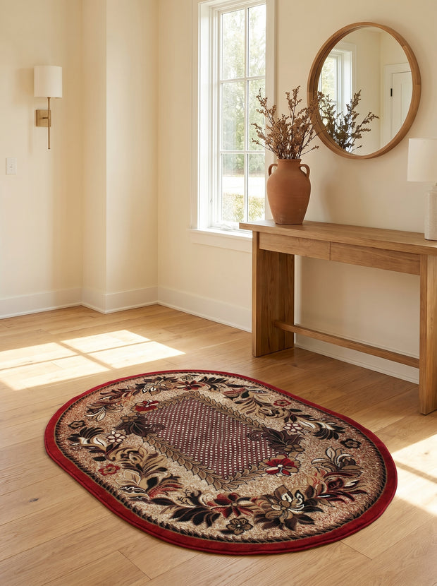 Ovaal halkleed Oosters Rood & Beige - Valore