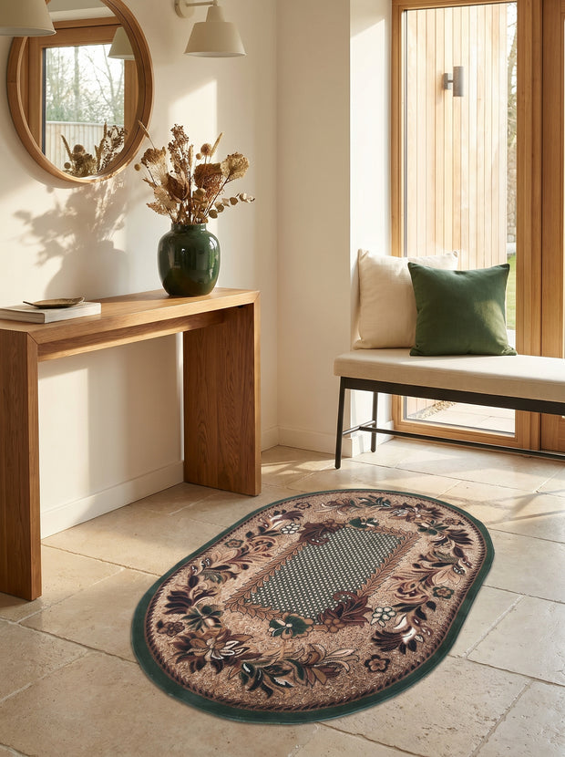 Ovaler orientalischer Flurteppich Grün & Beige - Valore