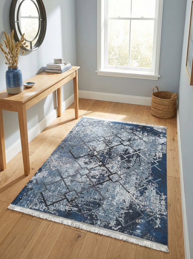 Waschbarer Vintage-Flurteppich Blau - Vertigo