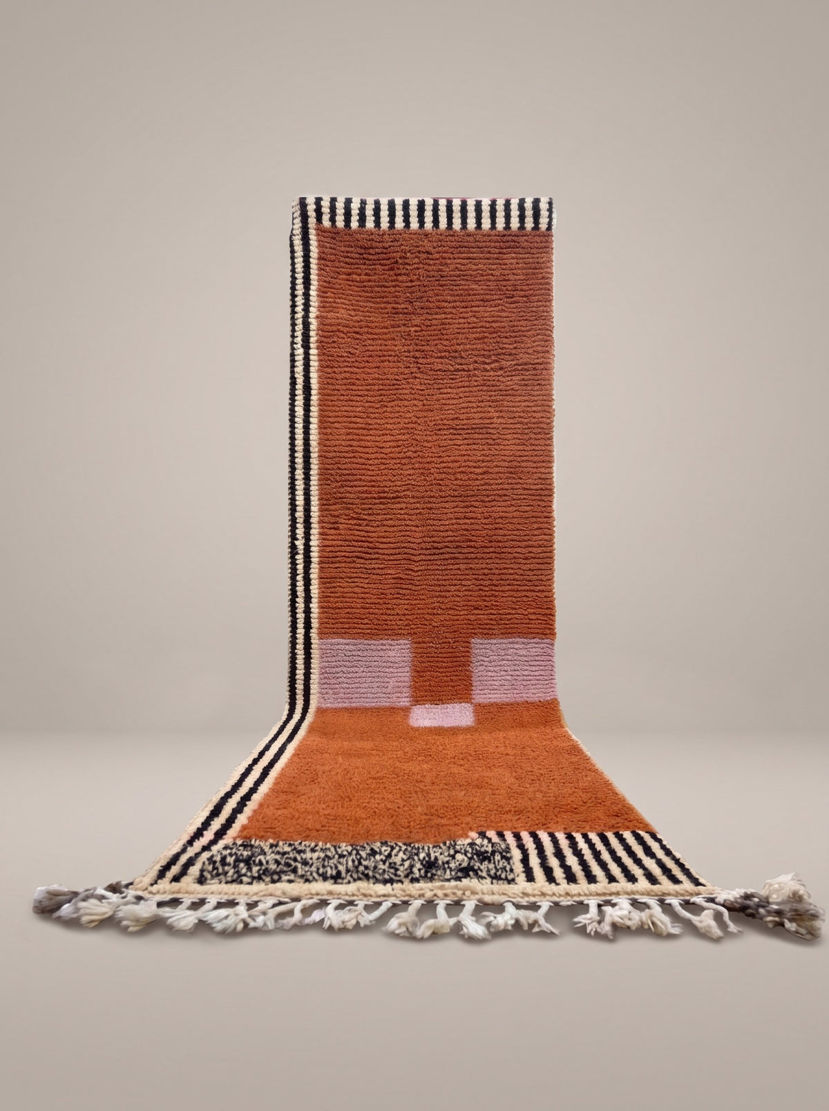Boumalne Berber stair runner, graphic, in terracotta, hanging, one of a kind, hand-knotted in Morocco
