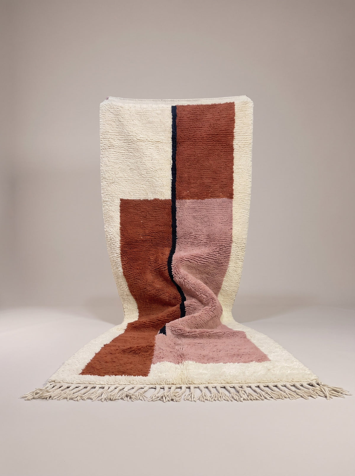 Dalzira graphic Berber stair runner in terracotta and pink, hanging, one of a kind, hand-knotted in Morocco