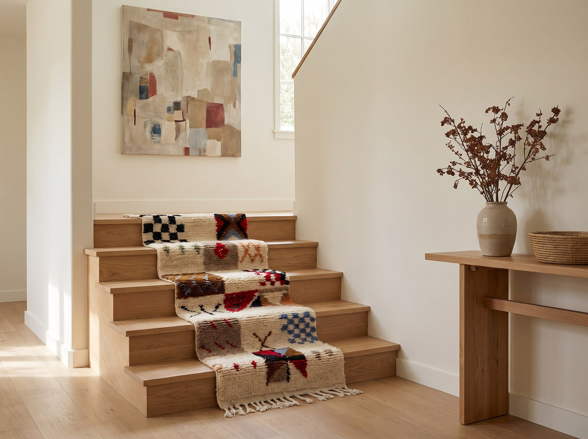 Style déco : intérieur de caractère. Ambiance : lumière naturelle. Pièce : escalier