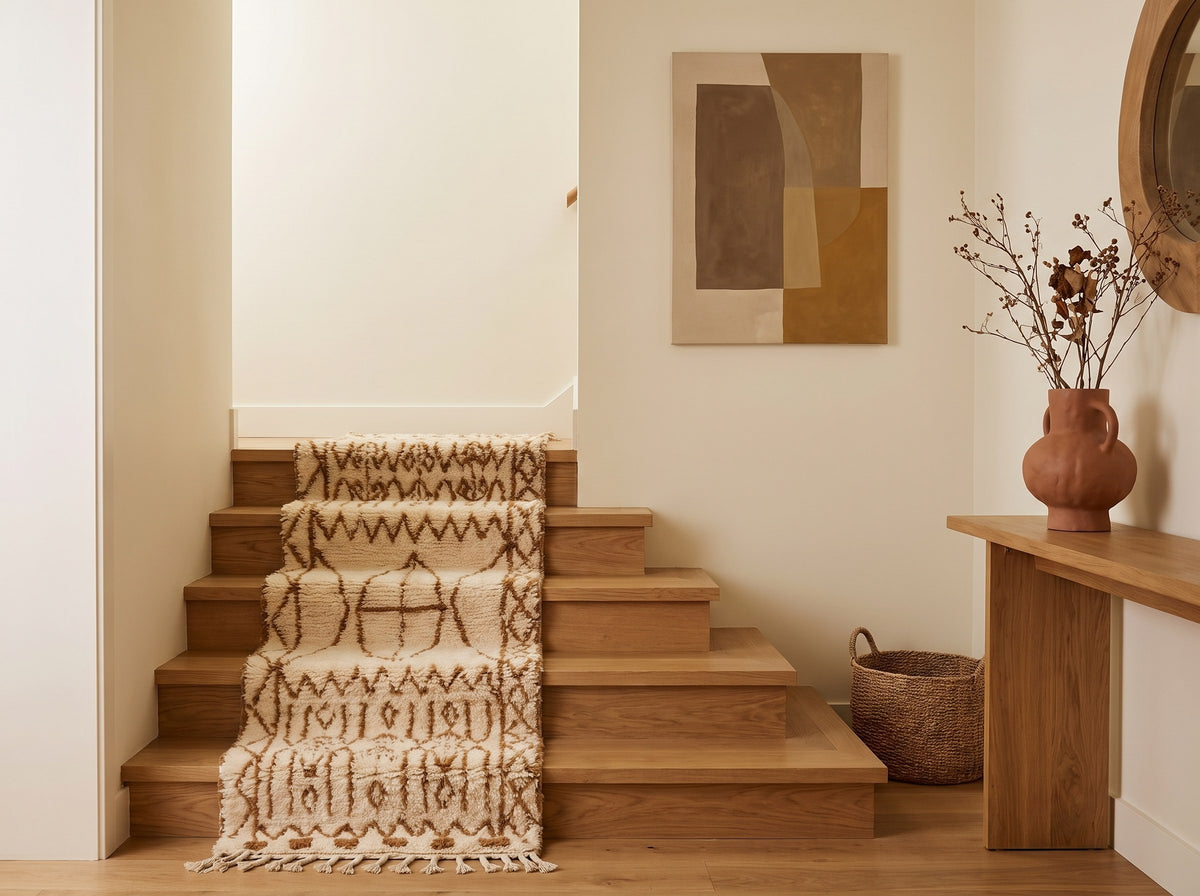 Style déco : intérieur de caractère. Ambiance : lumière naturelle. Pièce : escalier