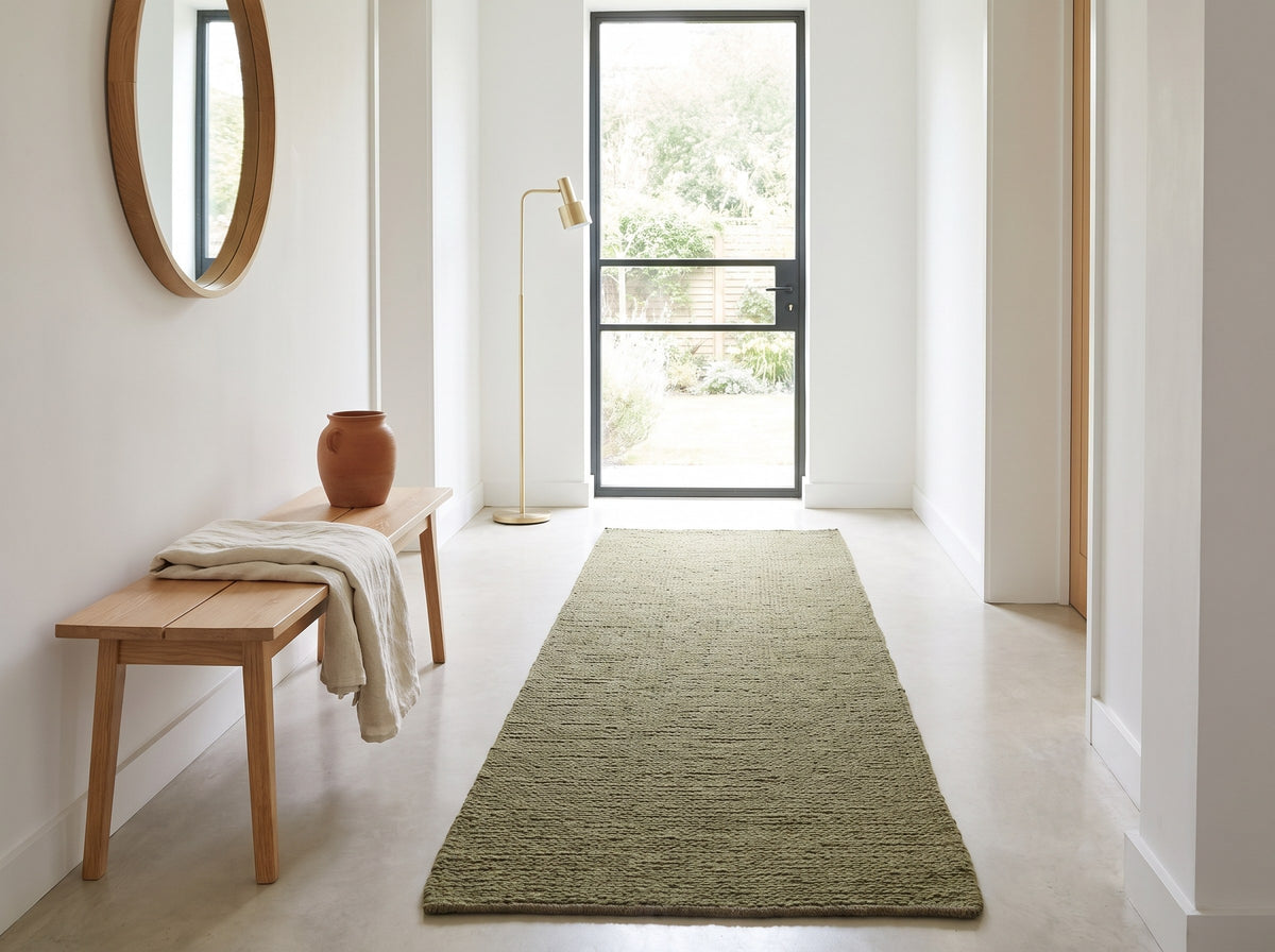 Inspiration déco : Tapis de Couloir 100% Laine Vert Olive - Treccia dans le couloir d'une maison d'architecte