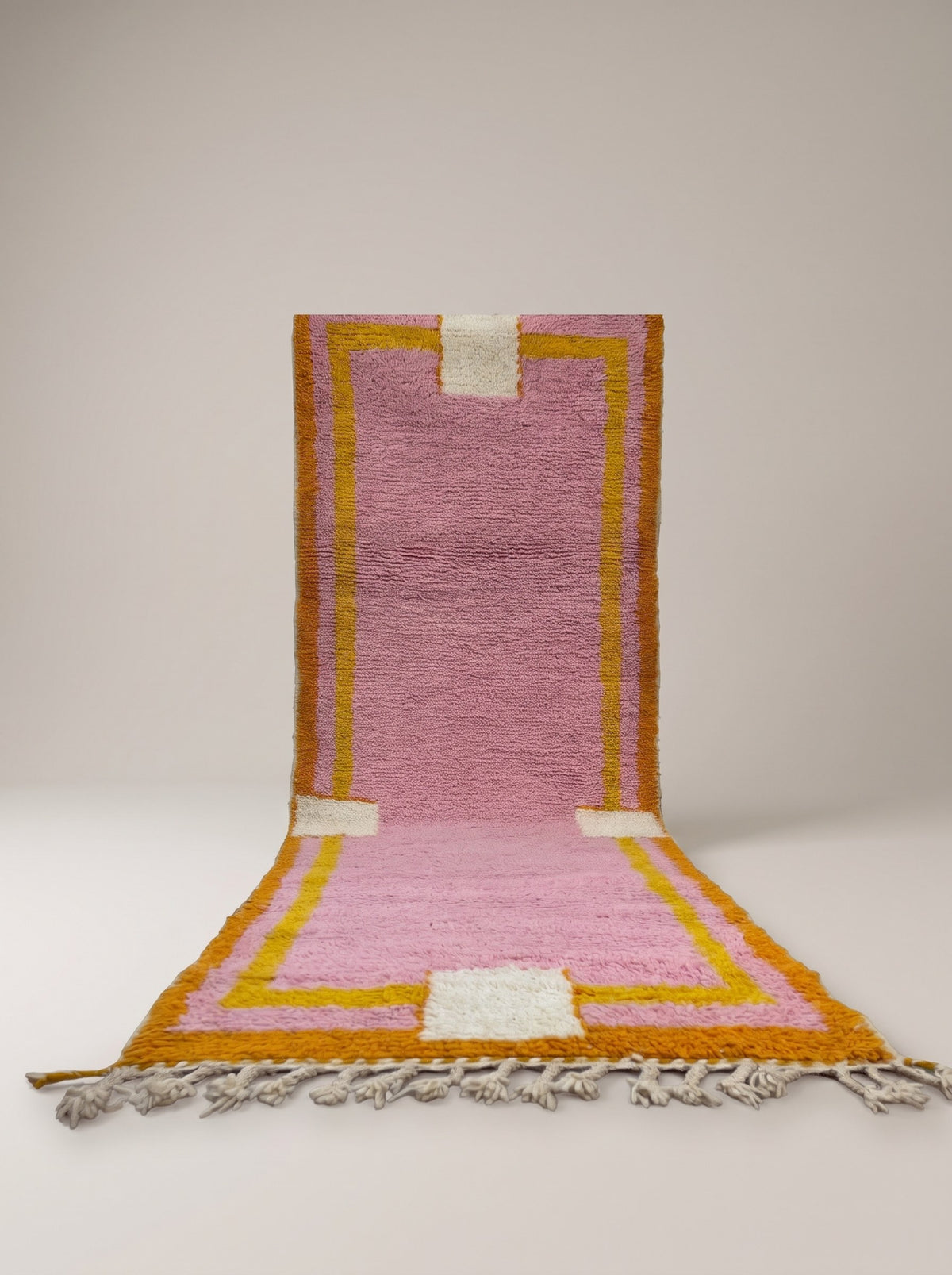 Berkane colourful Berber runner in pink, hanging, one of a kind, hand-knotted in Morocco