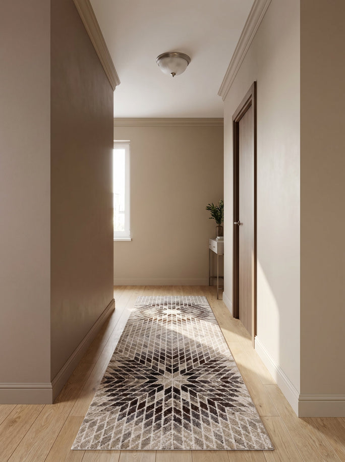 Geometrisk løber i beige og brun - Torino
