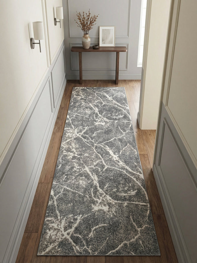 Anthracite & Cream Modern Runner Rug - Mirador