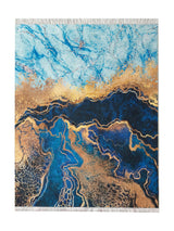 Tapis de Cuisine Design Bleu Doré - Terrazzo N°2