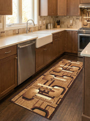 Tapis de cou couloir beige et marron aux motifs géométriques abstraits dans une cuisine moderne