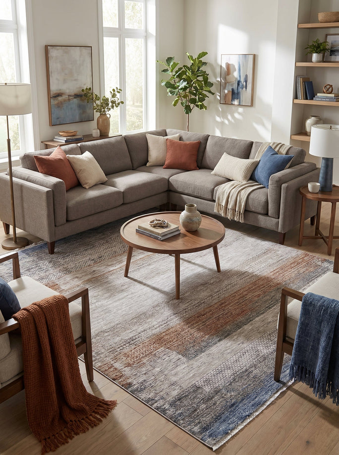 Beige & Terracotta Contemporary Rug - Verona