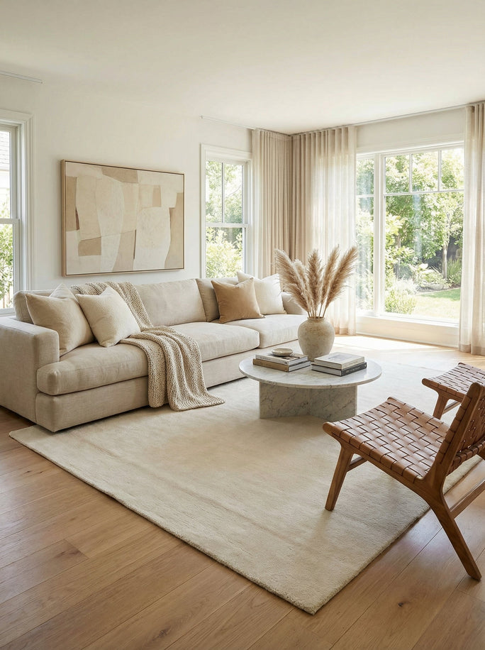 Ivory 100% Wool Rug - Garda
