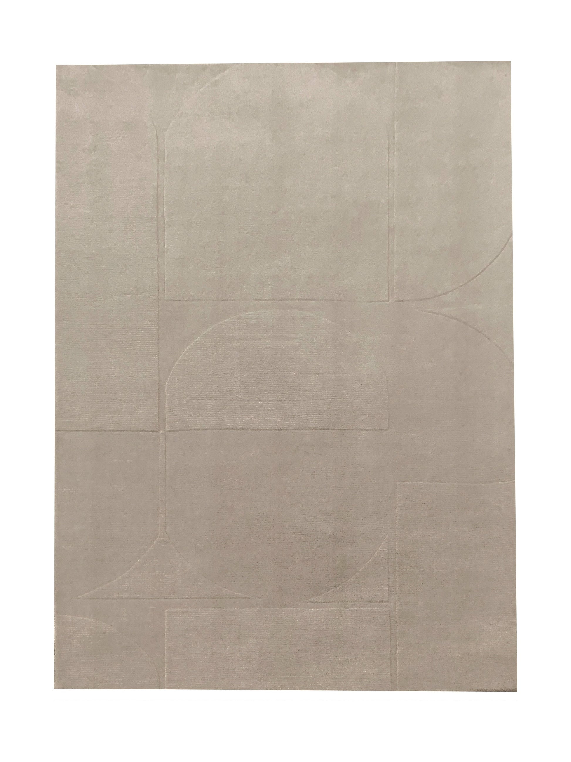 Tapis rectangulaire ivoire avec motif géométrique abstrait. Style contemporain, ambiance épurée