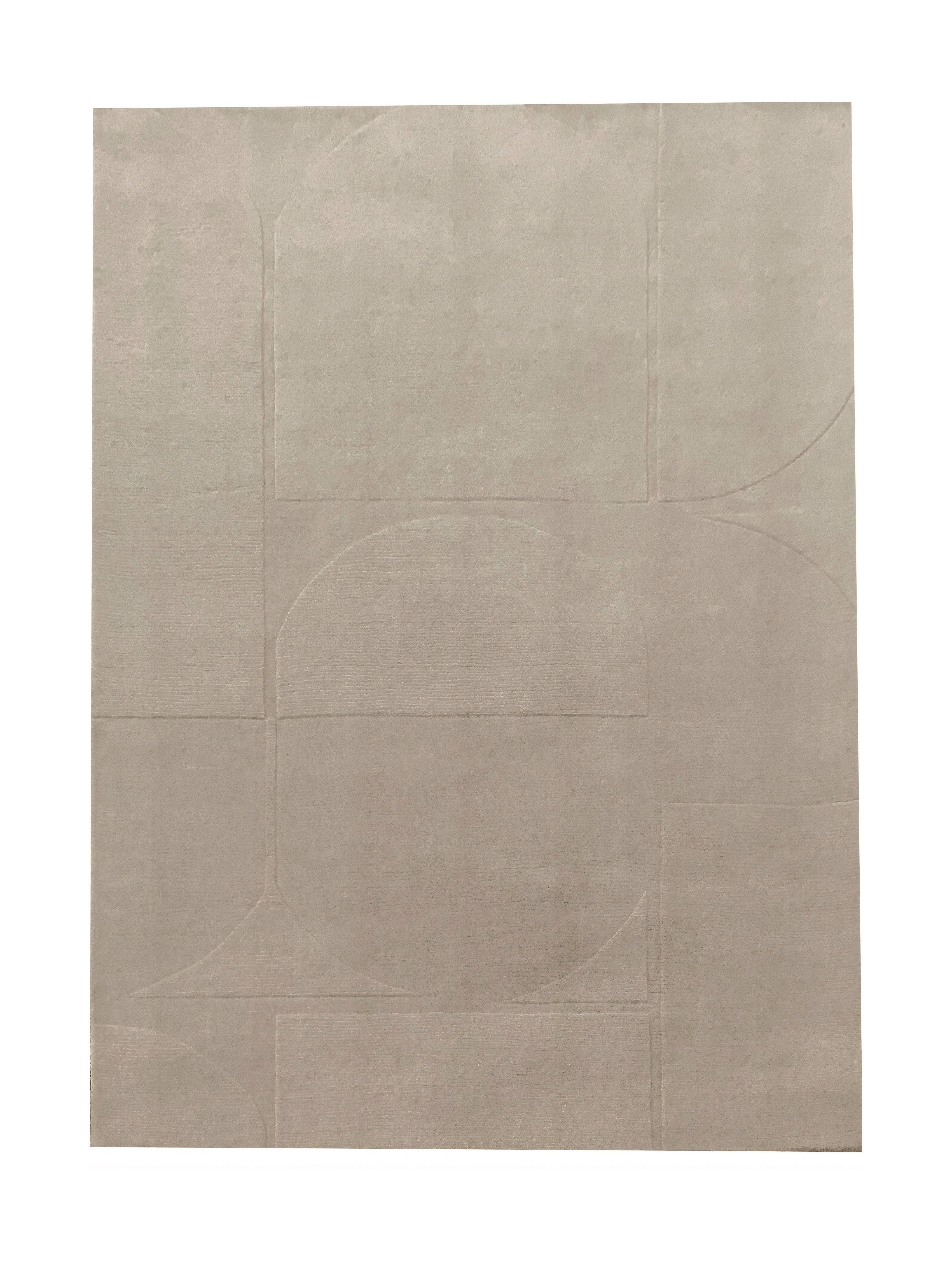 Tapis rectangulaire ivoire avec motif géométrique abstrait. Style contemporain, ambiance épurée