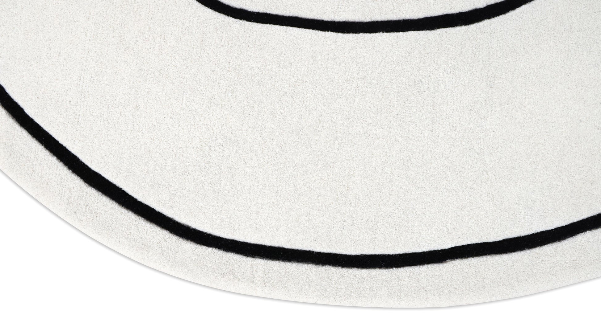 Tapis rond en laine ivoire avec bordure noire, finition de haute qualité, pour une pièce