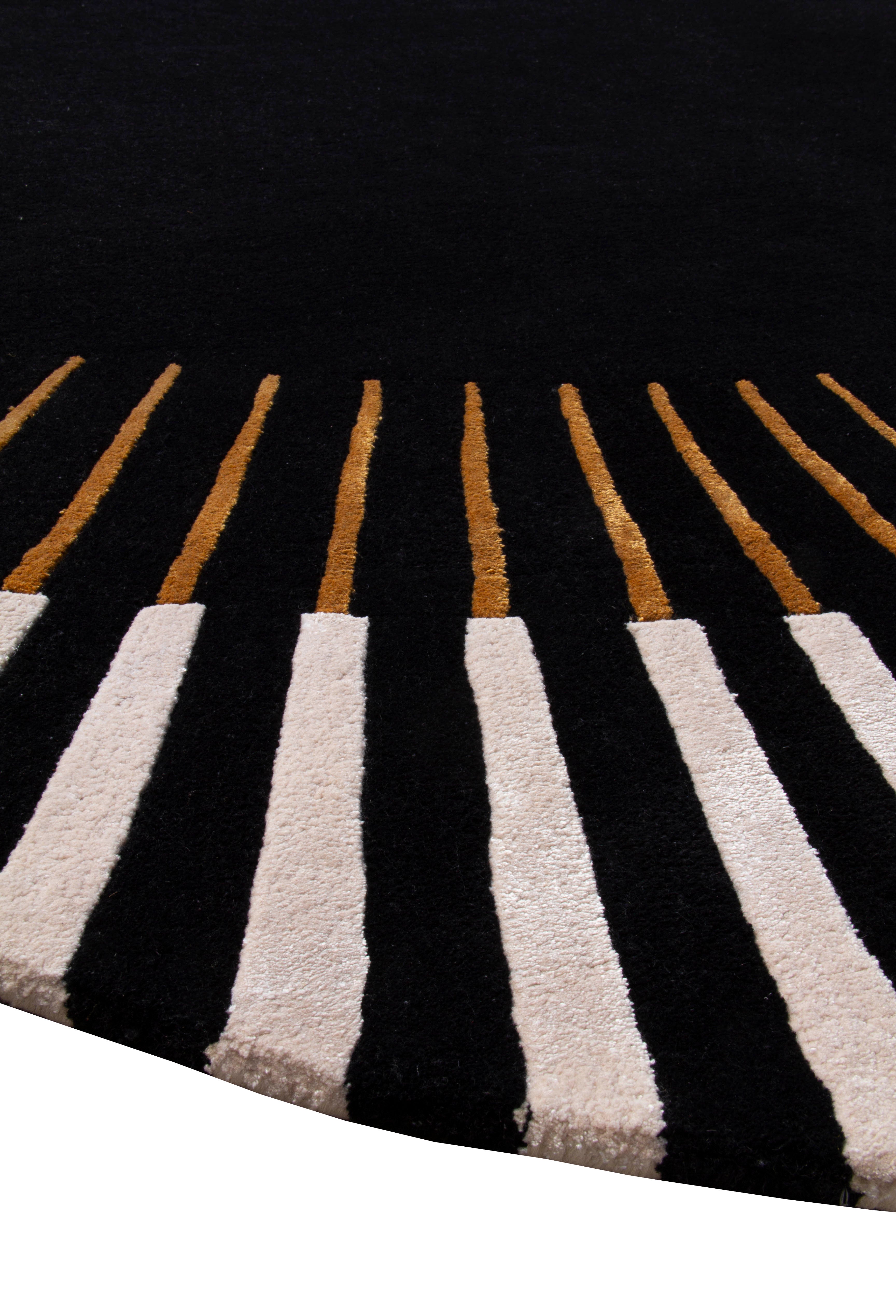 Tapis noir et blanc rond. Densité élevée, moelleux et confortable. Type tapis, pièce. Couleur: noir, beige