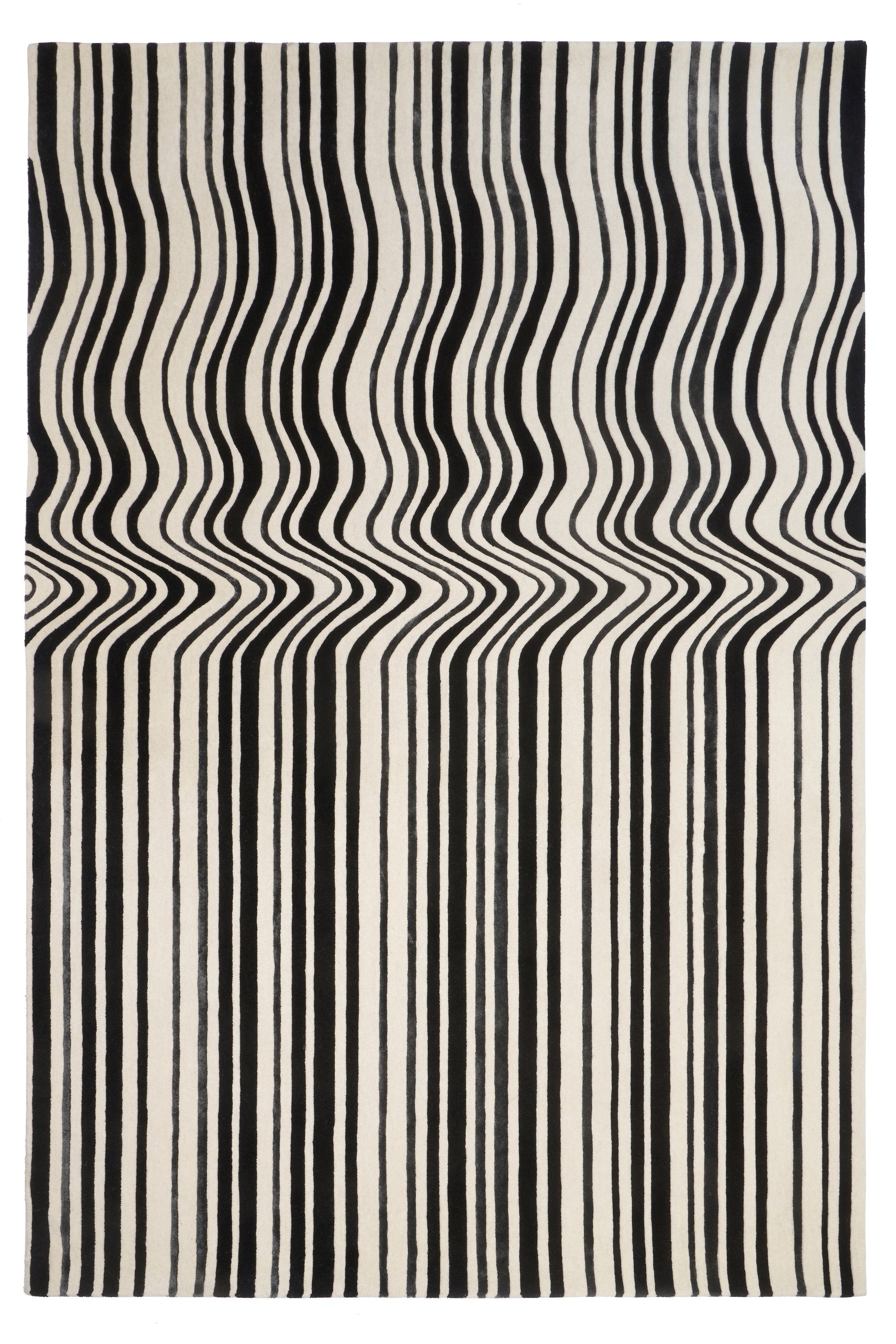 Tapis de type moderne, motif rayé noir et blanc, forme rectangulaire, pour une pièce