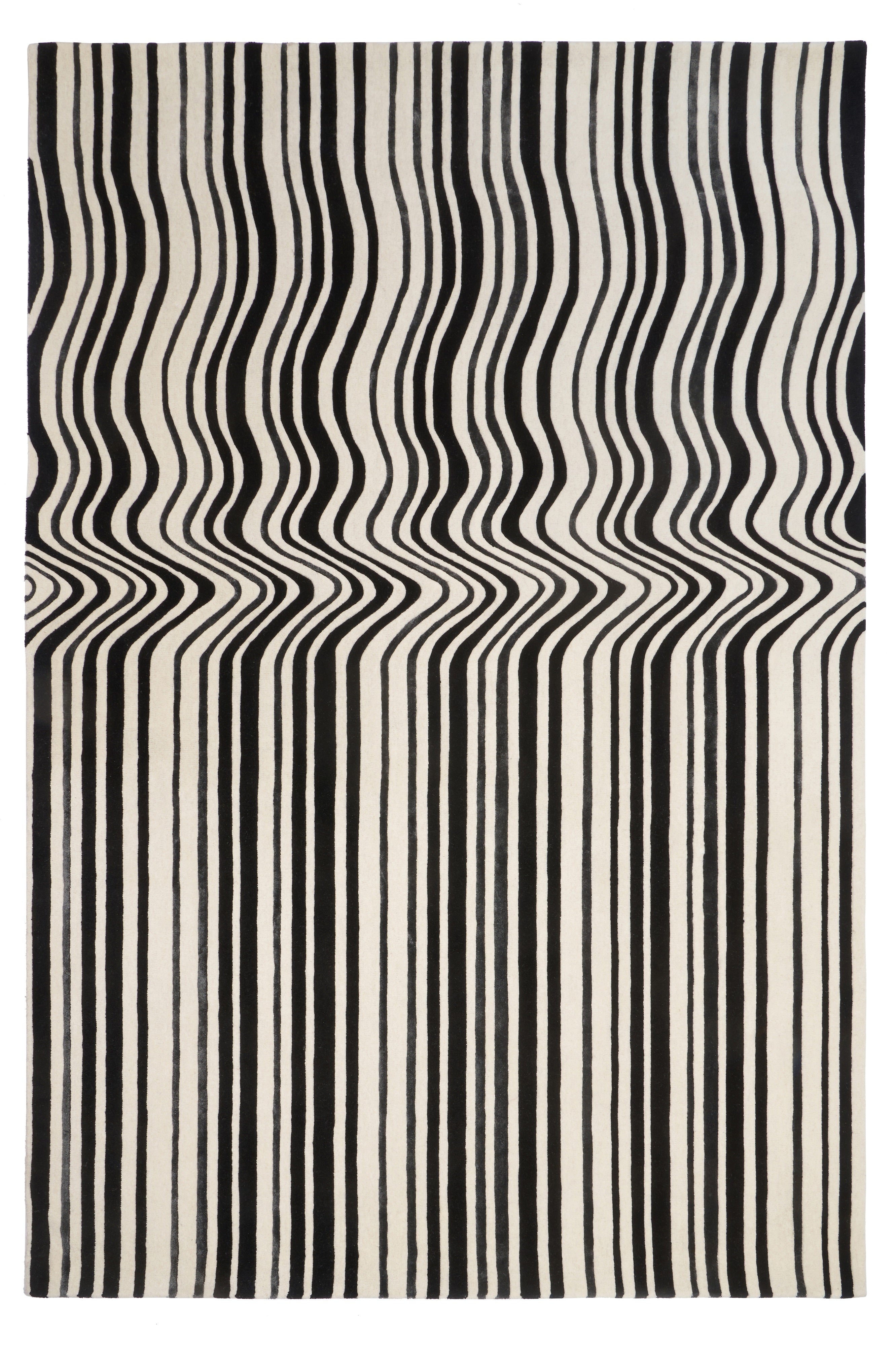Tapis de type moderne, motif rayé noir et blanc, forme rectangulaire, pour une pièce