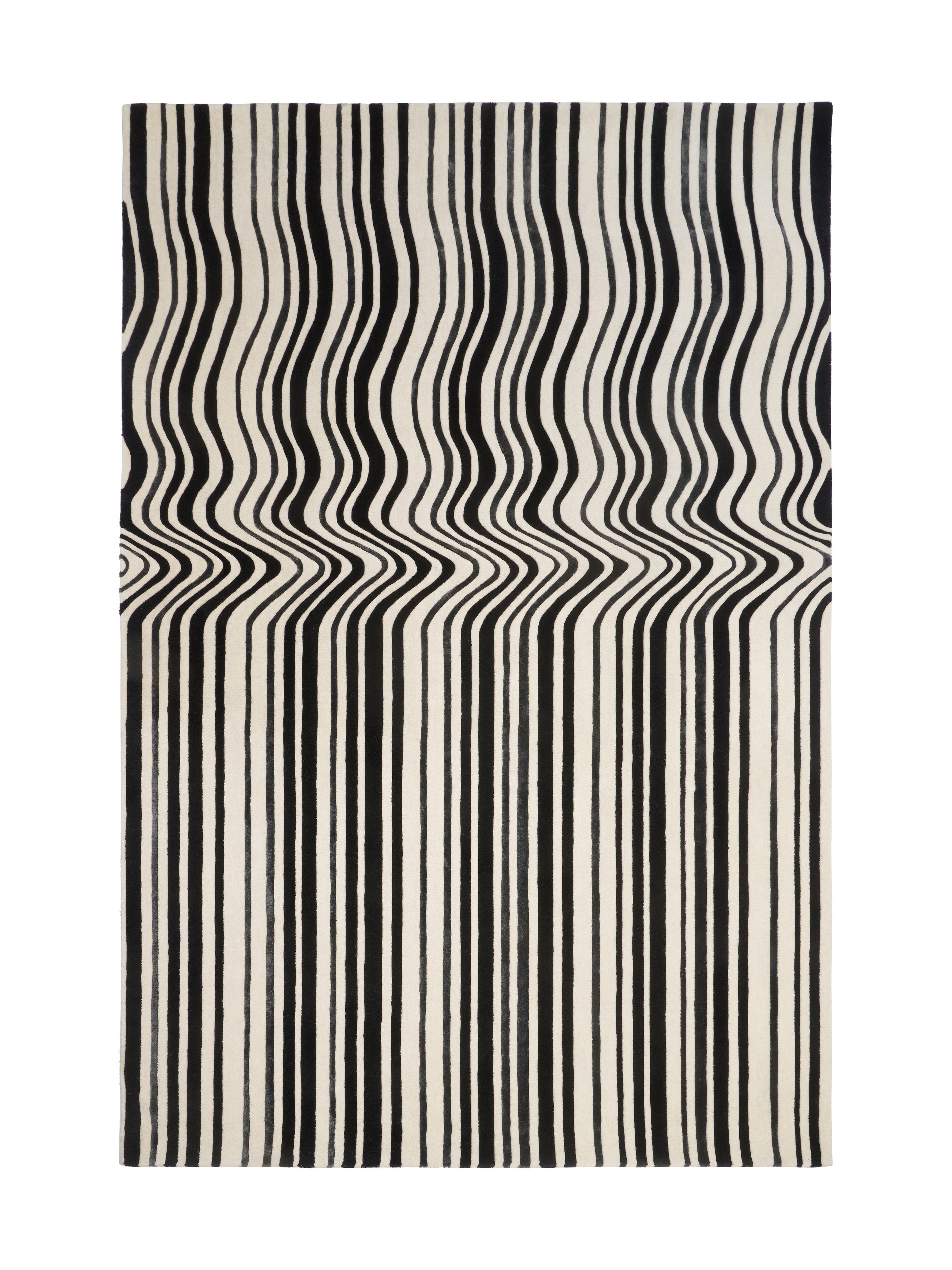 Tapis de type moderne, motif rayé noir et blanc, forme rectangulaire, pour une pièce