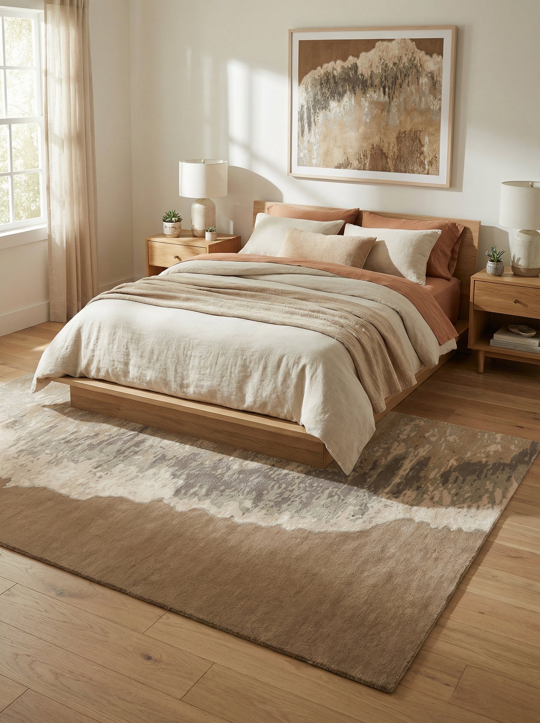 Tapis rectangulaire aux couleurs ambre, harmonie avec la pièce et son ambiance