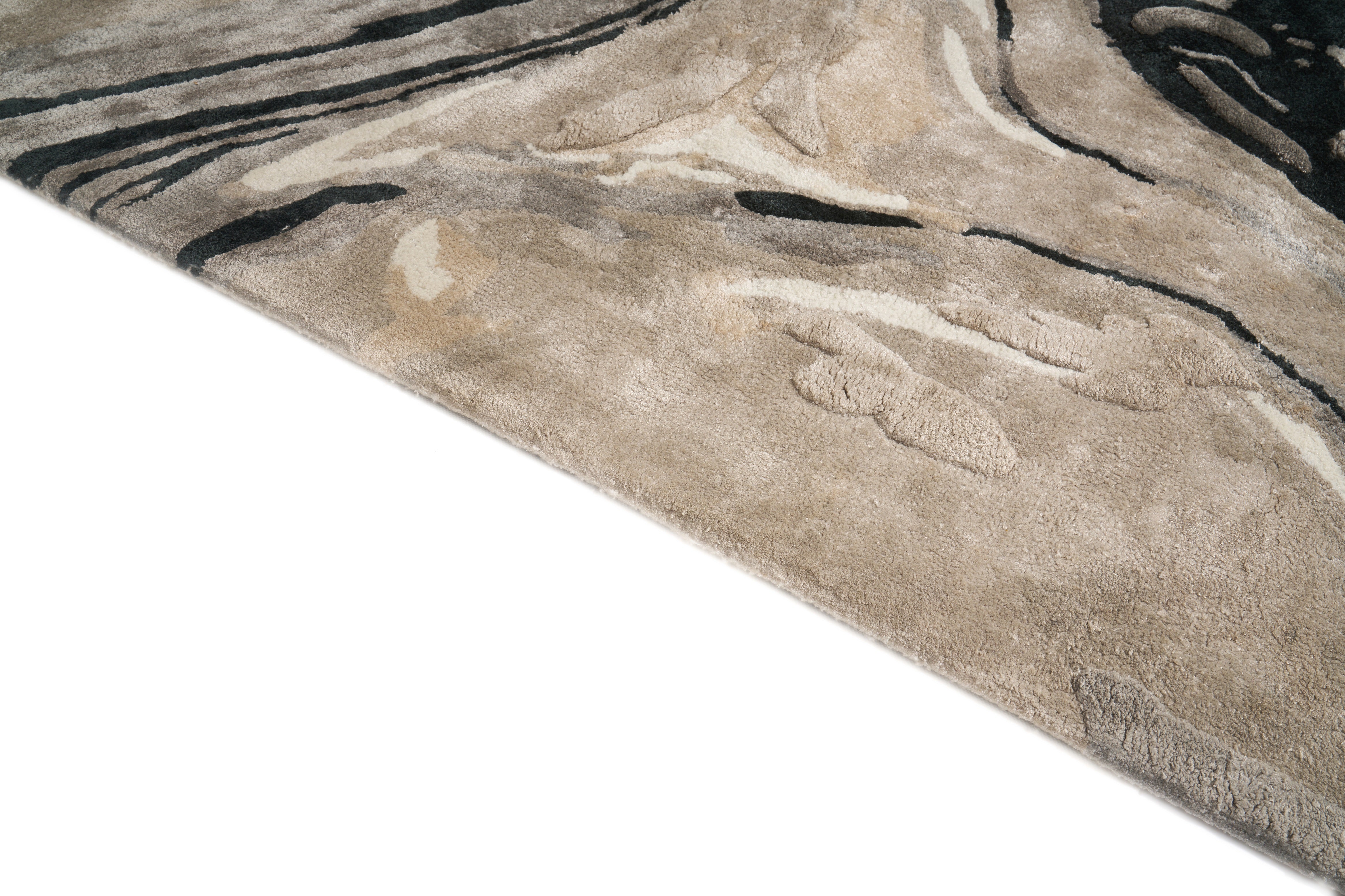Tapis rectangulaire aux motifs abstraits noirs et beiges, finition texturée