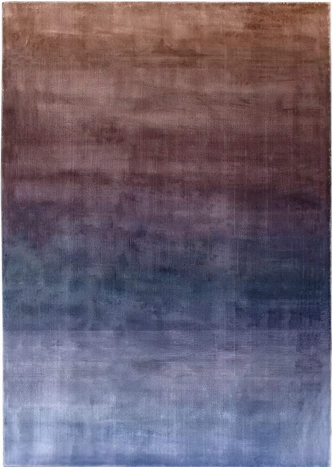 Tapis rectangulaire dégradé terracotta et bleu, style abstrait, ambiance feutrée