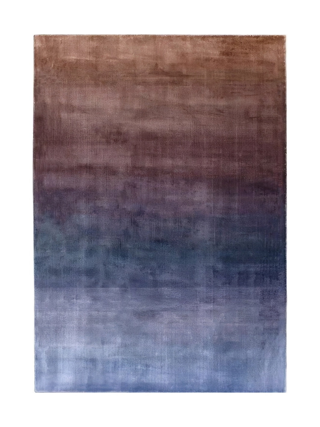 Tapis rectangulaire dégradé terracotta et bleu, style abstrait, ambiance feutrée
