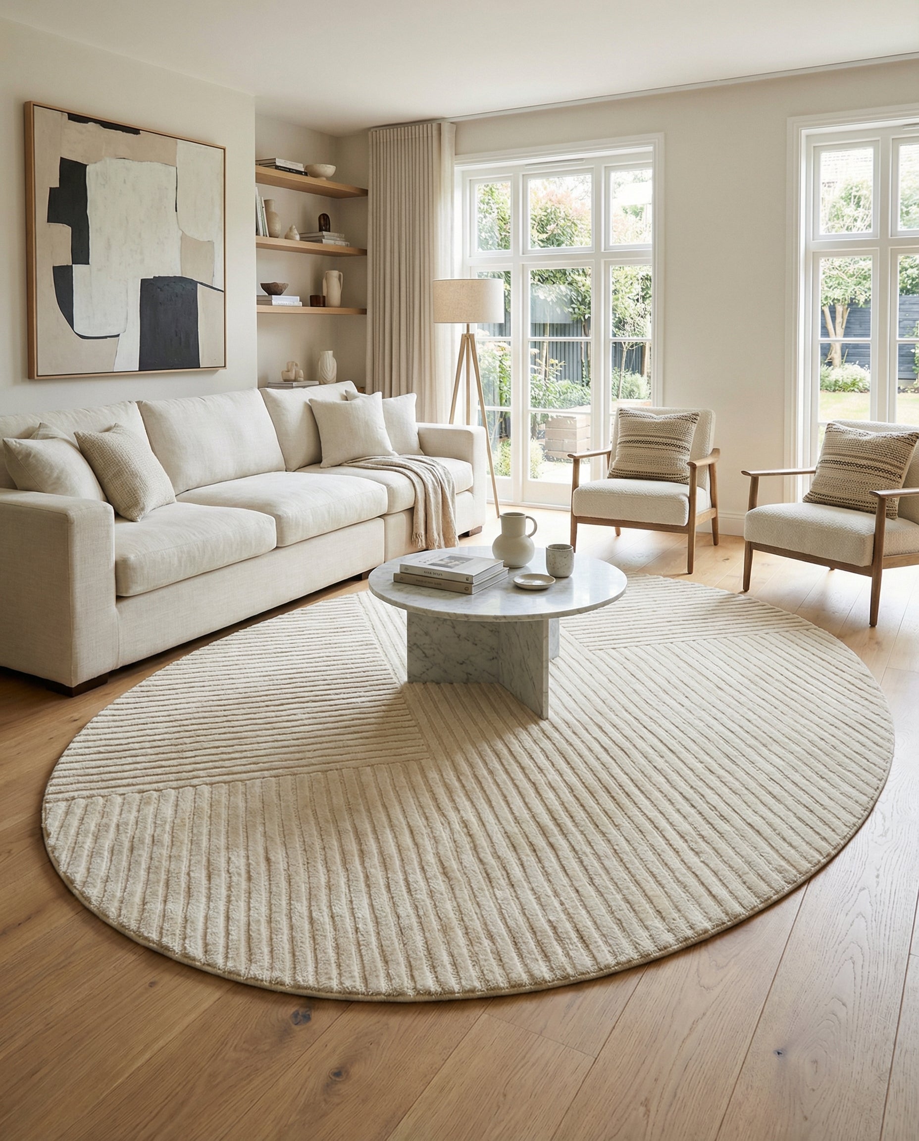 Tapis ovale ivoire crée harmonie dans la pièce. Le type de tapis est en viscose