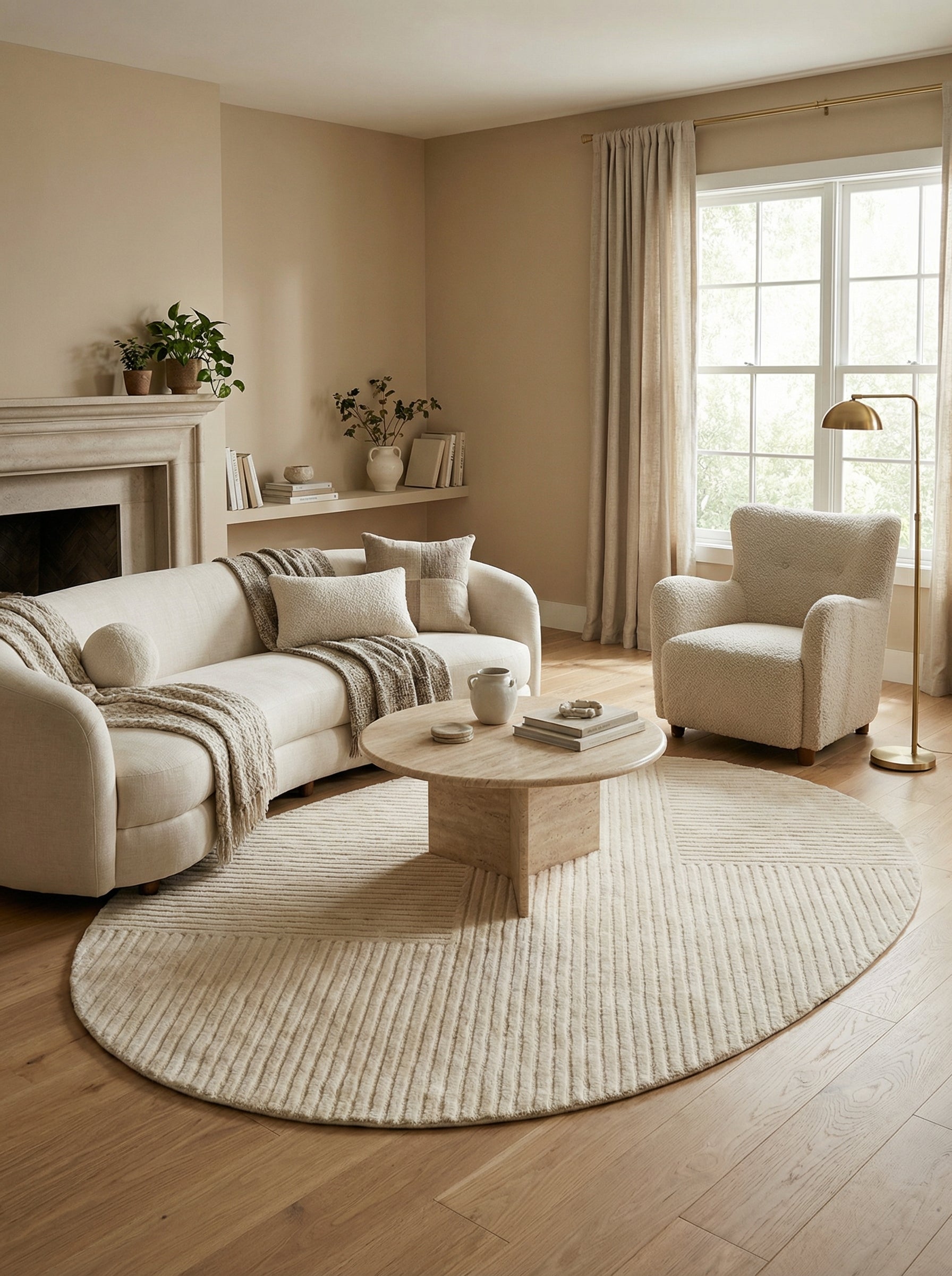 Tapis ovale ivoire, design épuré, harmonie dans la pièce