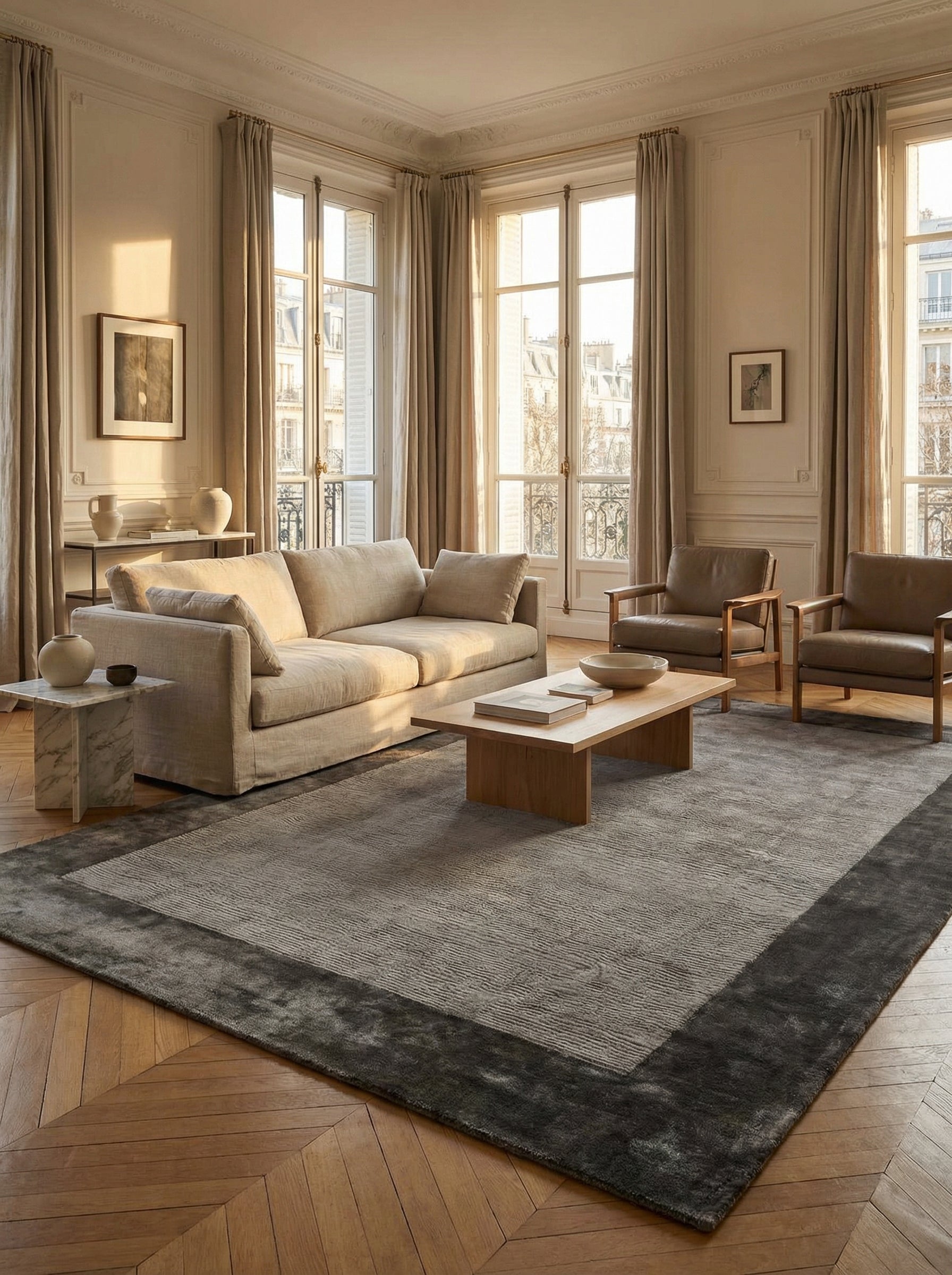 Tapis rectangulaire gris acier en viscose, pièce élégante classique