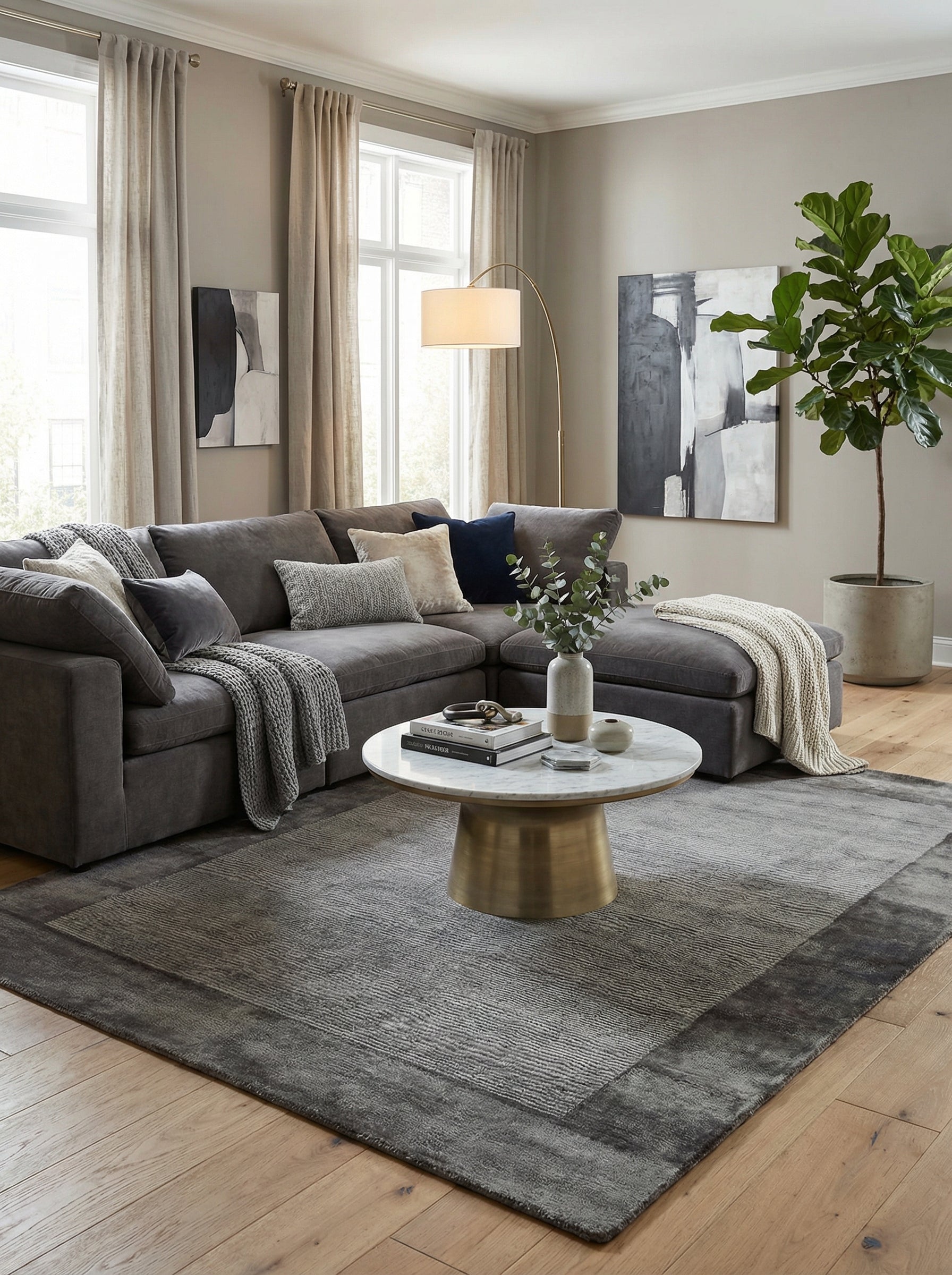 Tapis rectangulaire gris, design épuré, harmonie dans la pièce