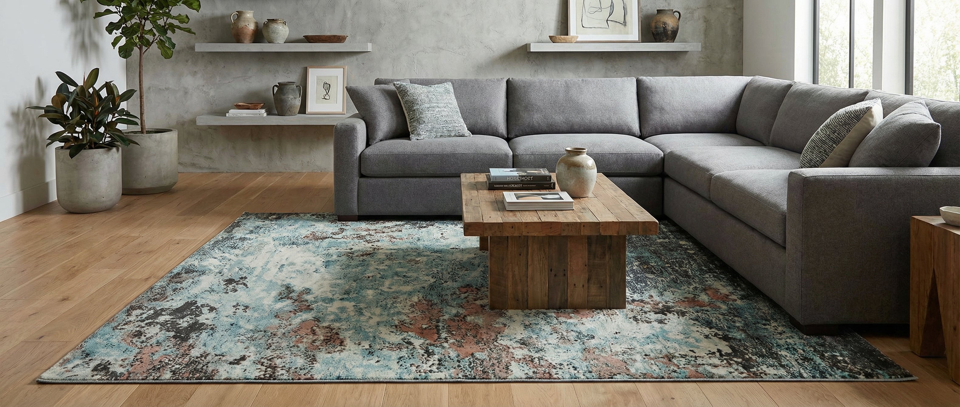 Le tapis transforme la pièce avec sa couleur et son type. La pièce est réussie