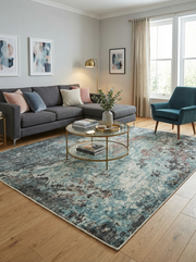 Tapis rectangulaire au design épuré, couleurs harmonieuses dans cette pièce moderne