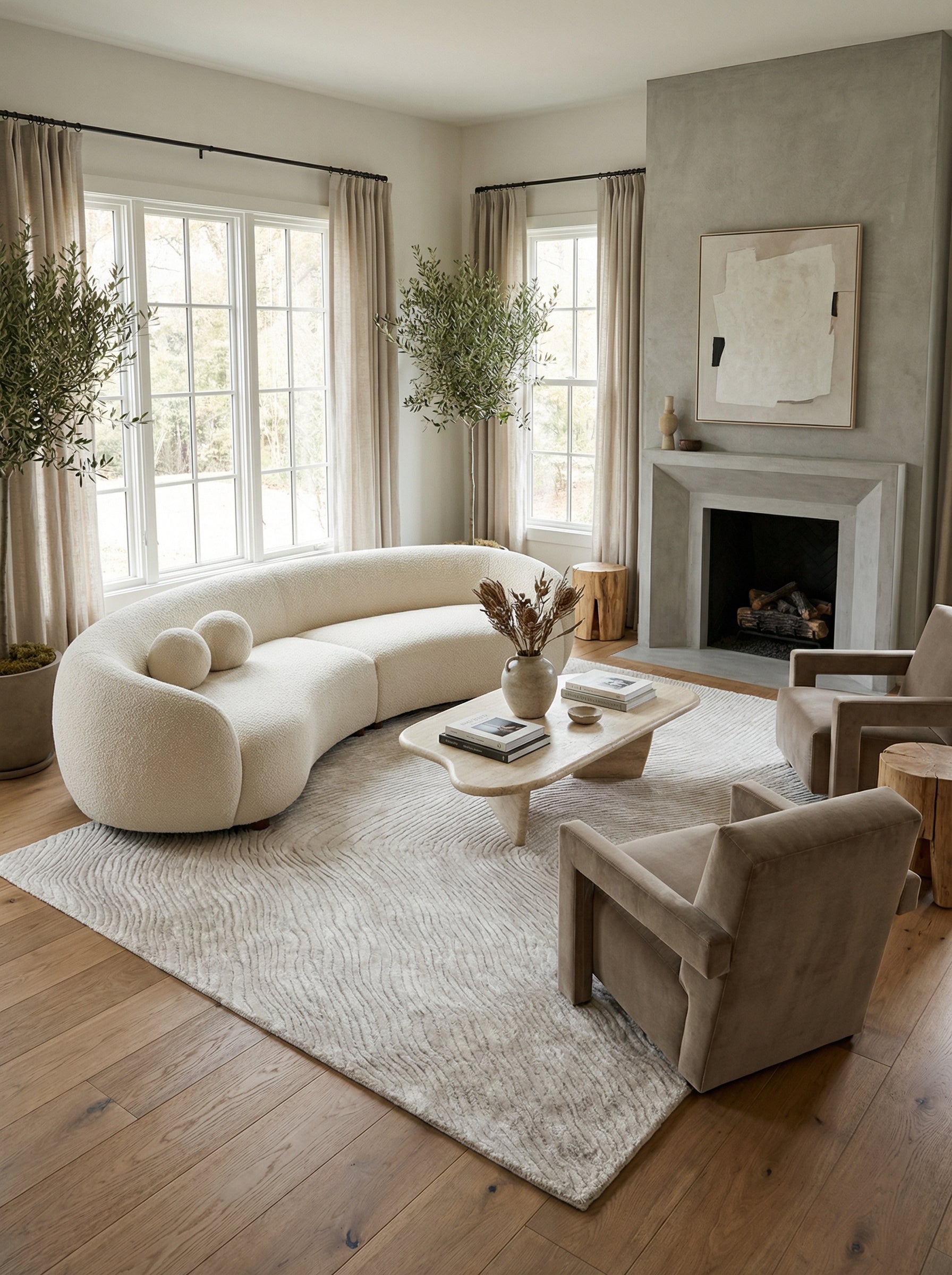 Tapis beige en viscose au design épuré dans une pièce moderne, harmonie