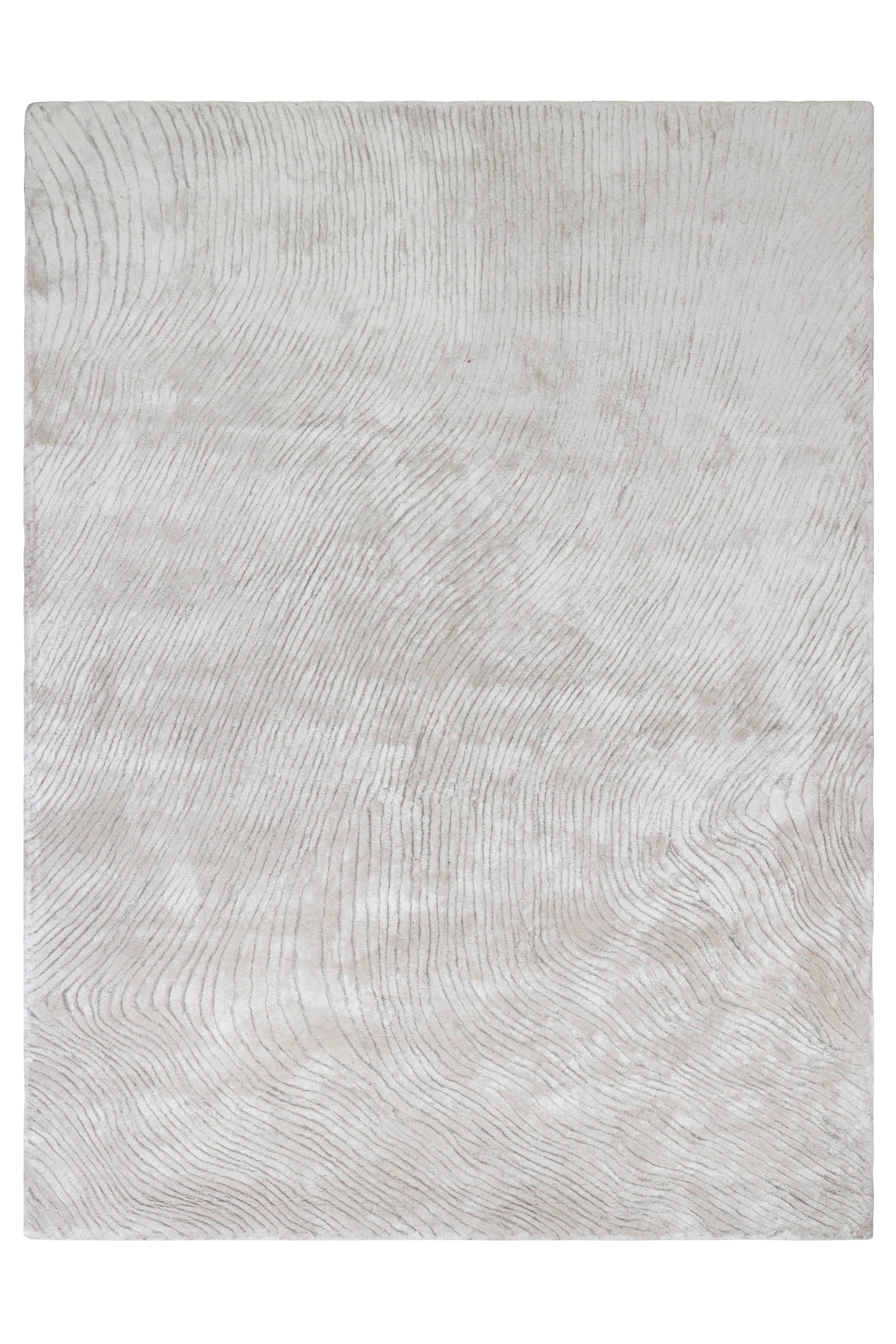 Tapis de type contemporain, motif ondulé. Forme carrée. Couleur beige clair, idéal pour une pièce