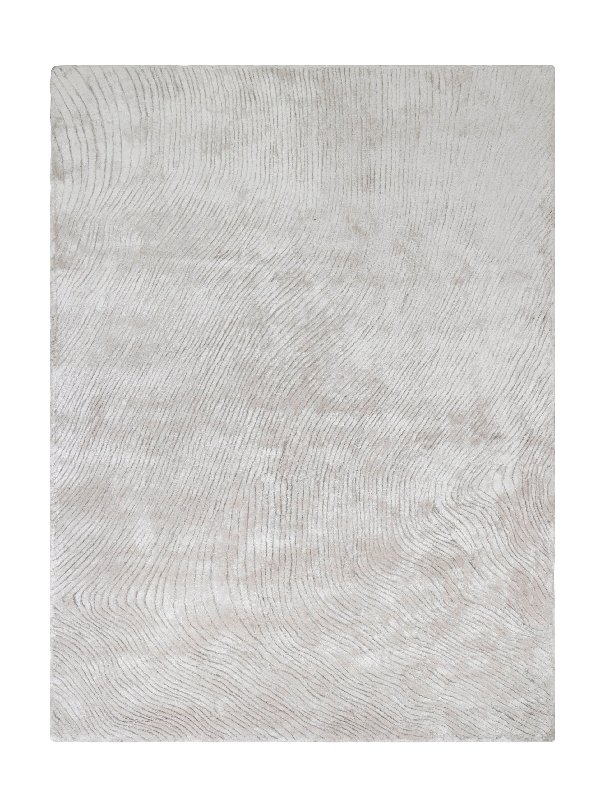 Tapis de type contemporain, motif ondulé. Forme carrée. Couleur beige clair, idéal pour une pièce