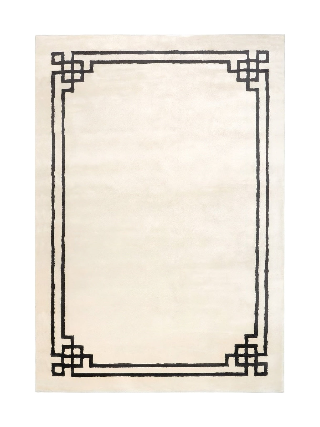 Tapis rectangulaire ivoire avec motif géométrique noir, style contemporain, pour une ambiance épurée
