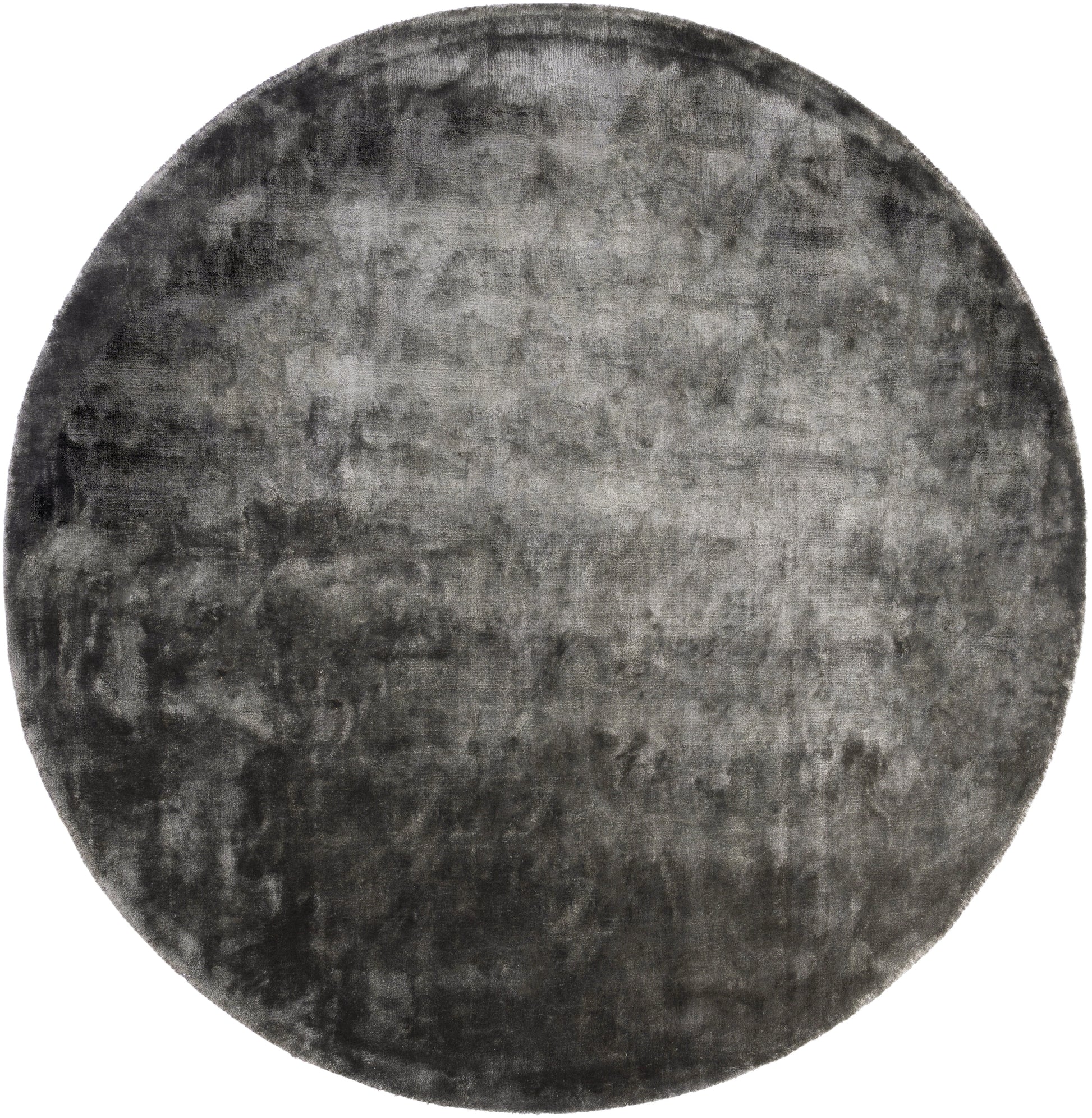 Type tapis rond, style contemporain, pièce. Couleur gris foncé, aspect velours