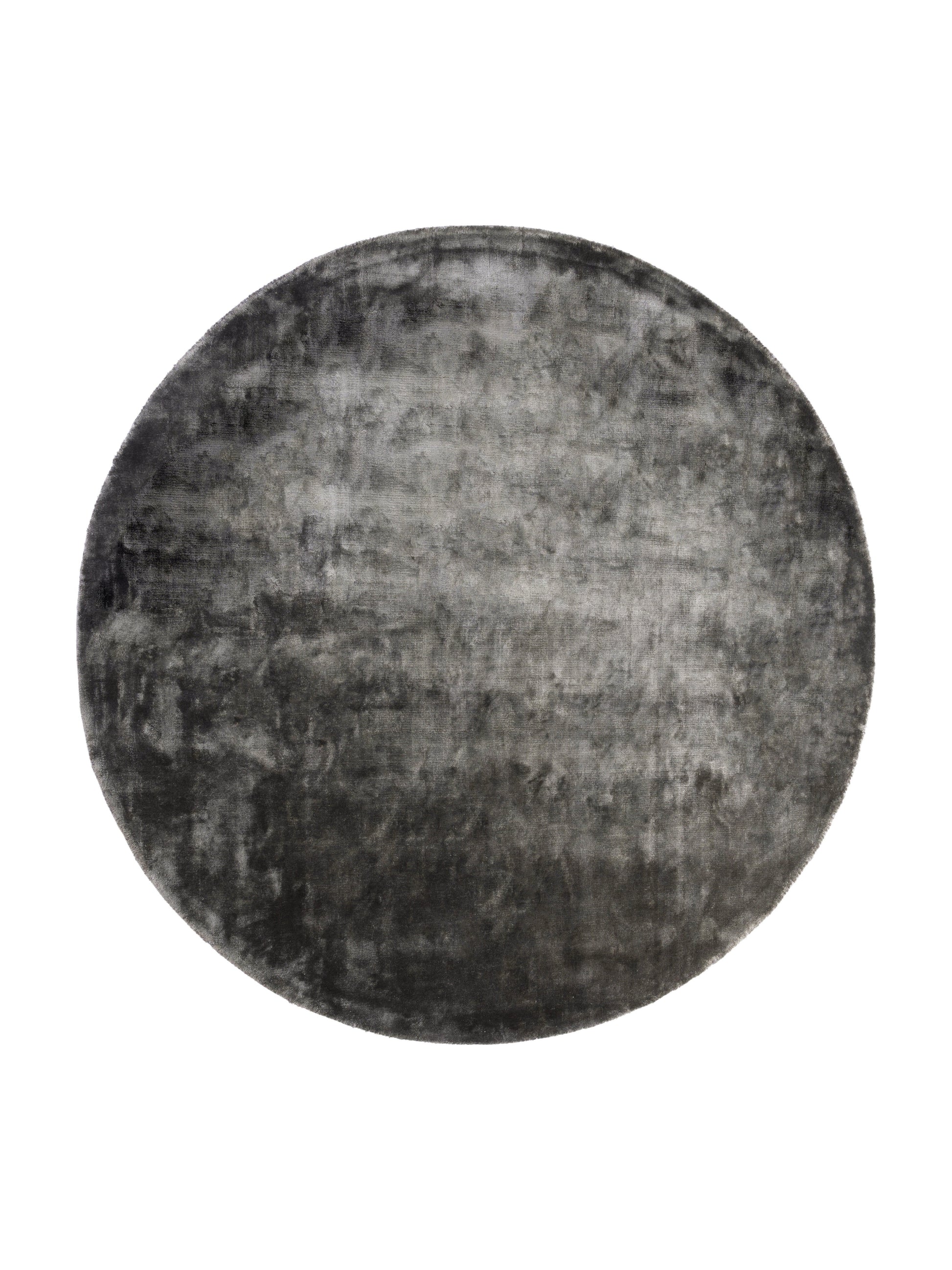 Type tapis rond, style contemporain, pièce. Couleur gris foncé, aspect velours