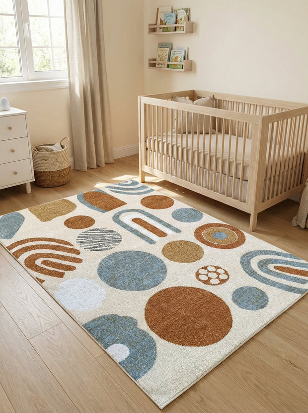 Kindervloerkleed Gekleurde Vormen Crème en Blauw - Lumino