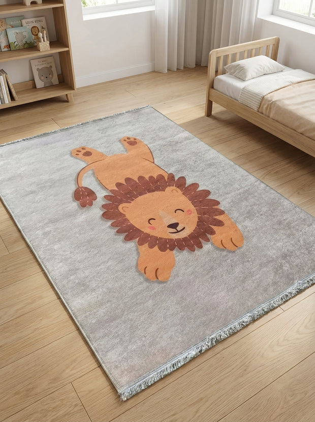 Kindervloerkleed Leeuw Grijs en Goud - Terrazzo
