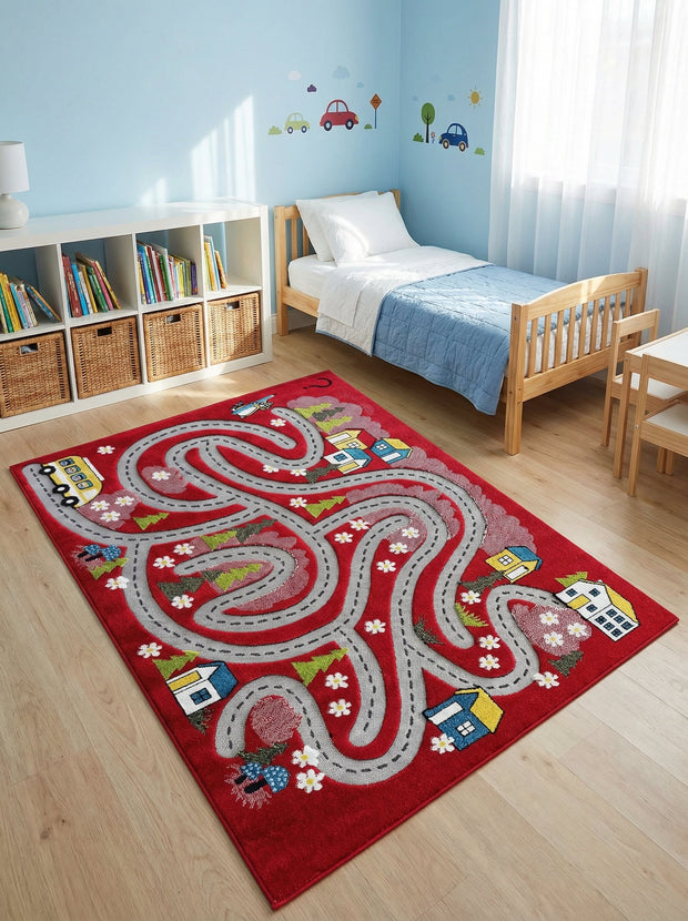 Kinderteppich Straßen Rot - Konfeti