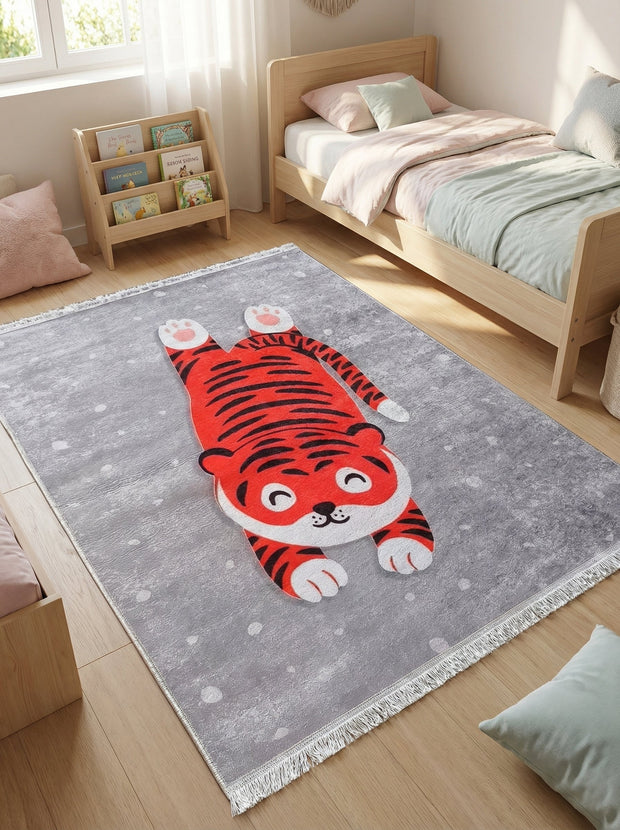 Kindervloerkleed Tijger Grijs en Rood - Terrazzo