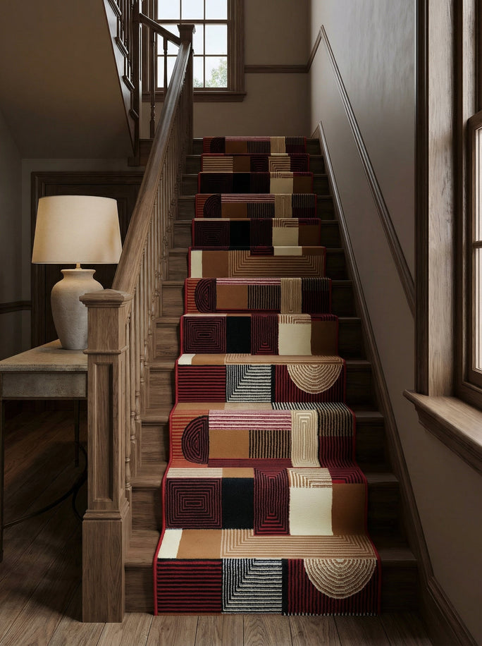 Tapis Escalier Géométrique Rouge & Marron - Valore